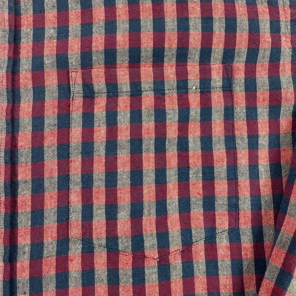Banana Republic Linen Shirt Mens Large Blue Red Check Standard Fit Button Down